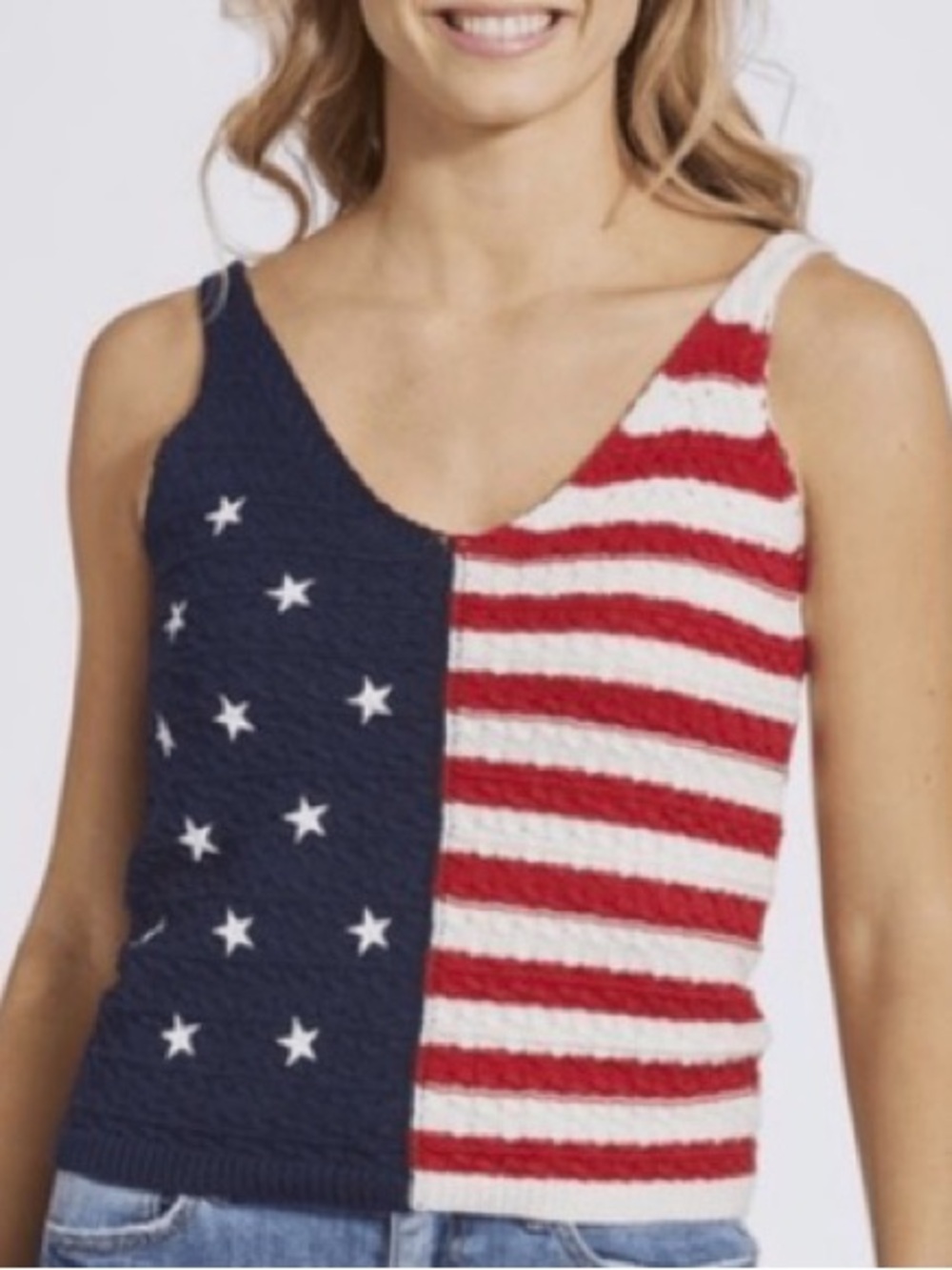 moon & madison Red White and Navy American Flag Knit Tank Top